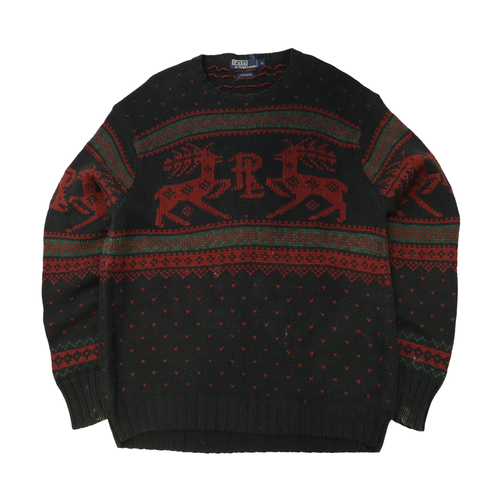 Vintage Polo by Ralph Lauren Reindeer Pattern Knit Sweater Size L